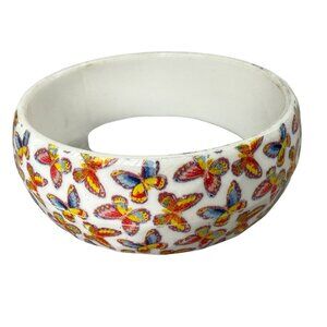 Butterfly Pattern White Plastic Bangle Bracelet Colorful Design Women Slip On